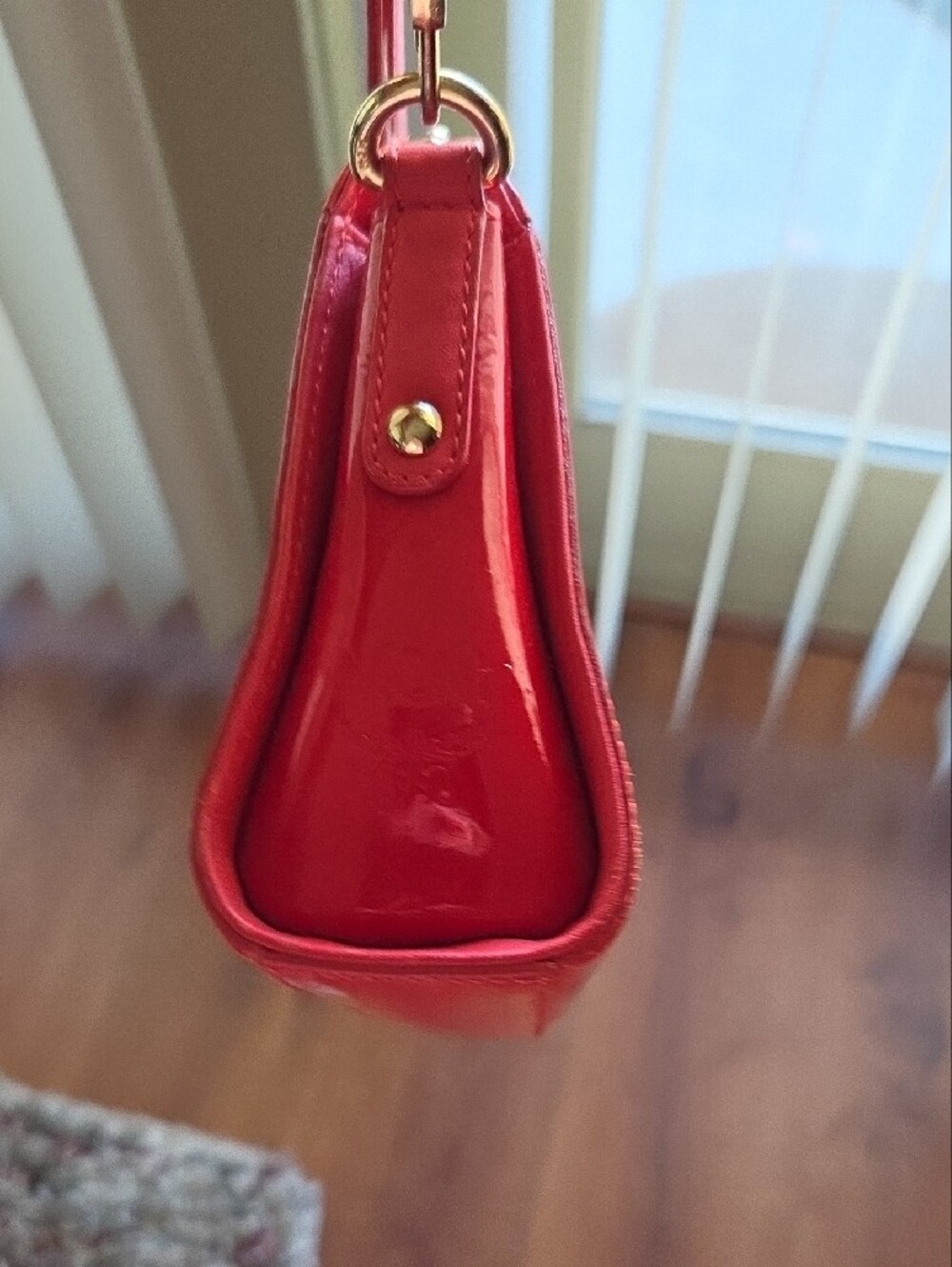 MCM Patent Shoulder Bag in Deep Red with Gold Chain - Picture 7 of 14